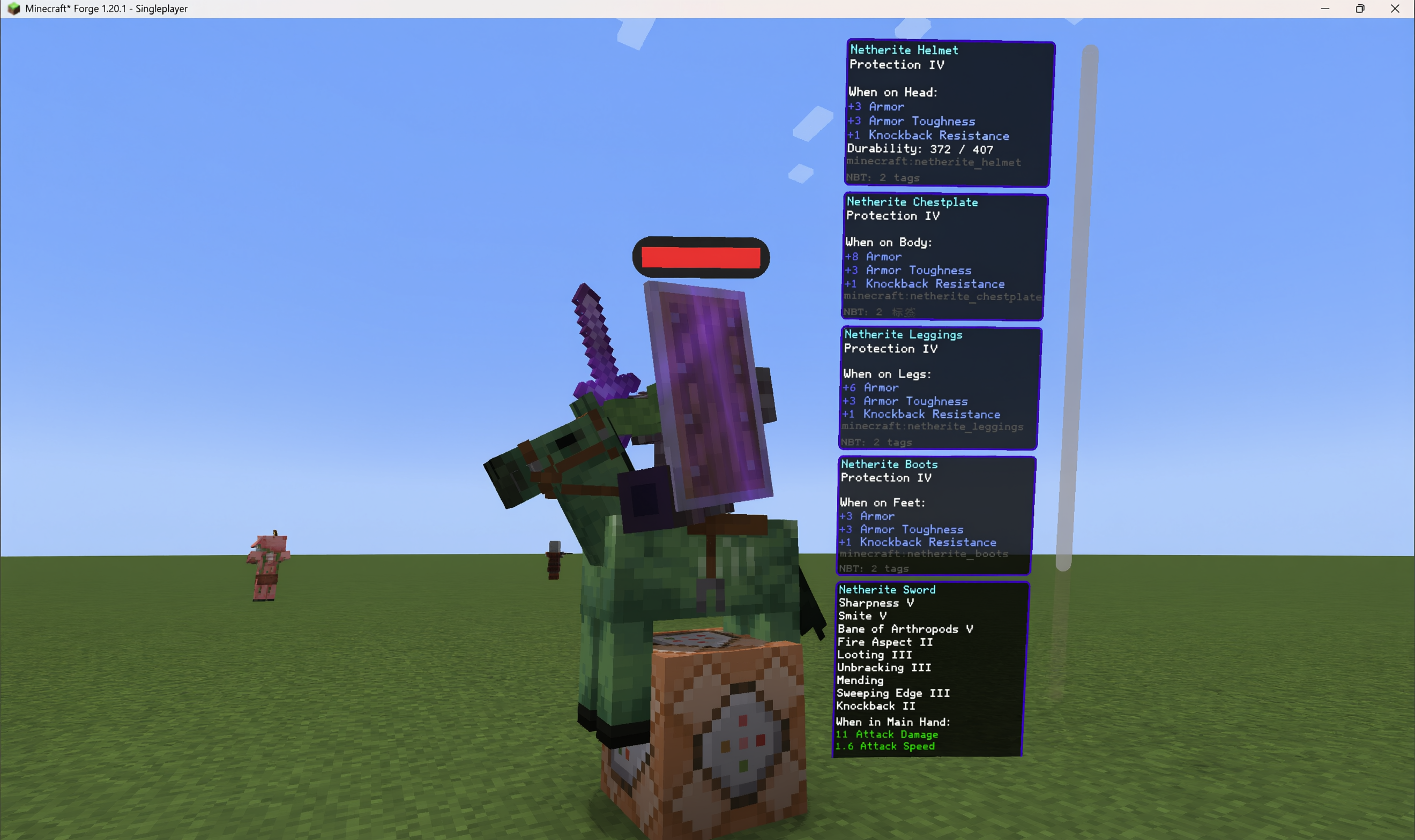 Mob health bars and item display